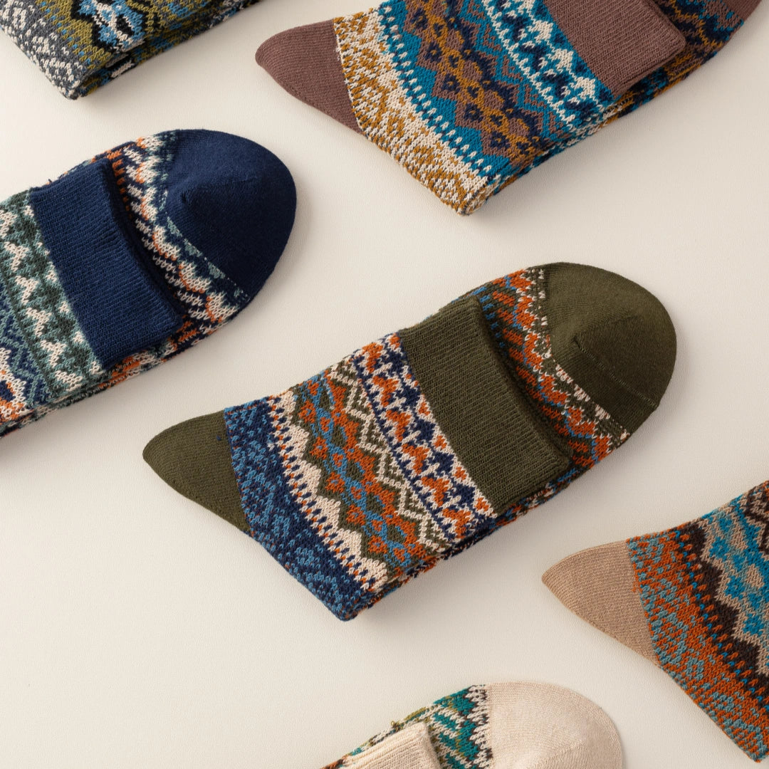 Men's Vintage Fair Isle Textured Wool Blend Ankle Socks