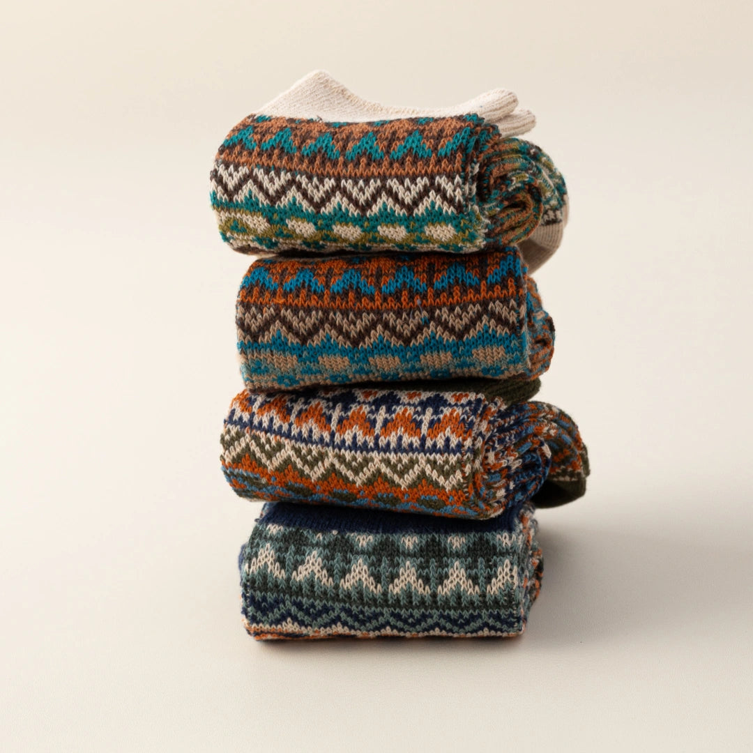 Men's Vintage Fair Isle Textured Wool Blend Ankle Socks