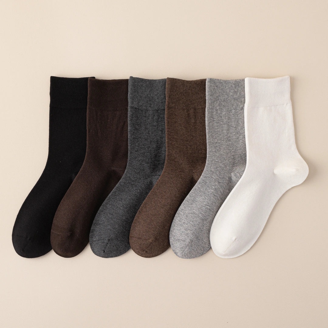 Men's Dual-Layer Cotton Exterior & Merino Wool Lined Ribbed Crew Socks