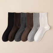 Men's Dual-Layer Cotton Exterior & Merino Wool Lined Ribbed Crew Socks