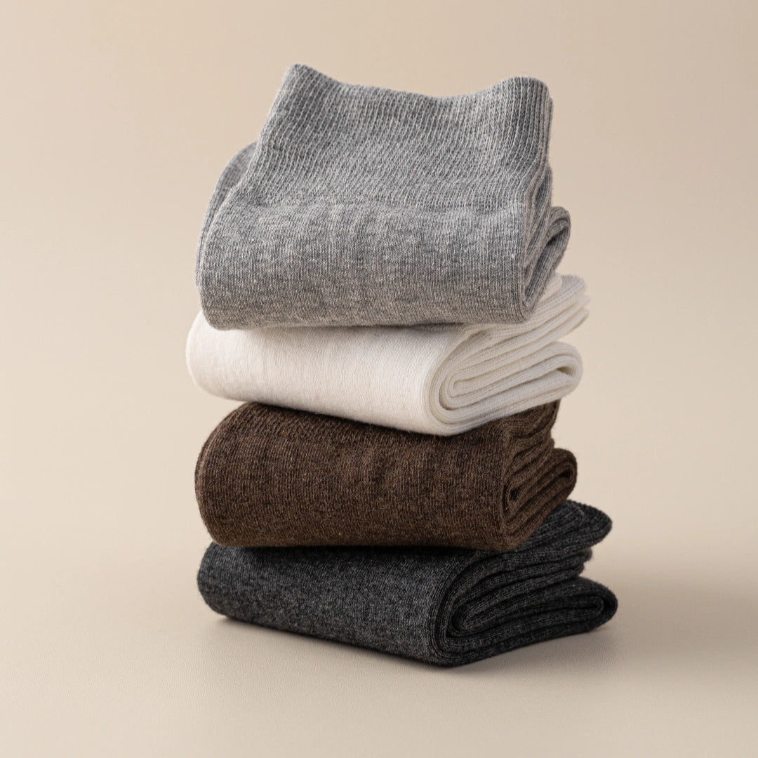 Men's Dual-Layer Cotton Exterior & Merino Wool Lined Ribbed Crew Socks