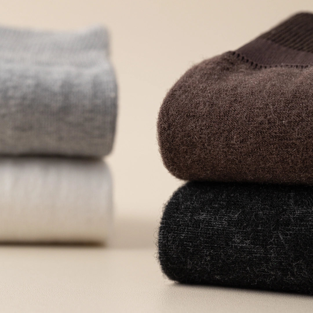 Men's Dual-Layer Cotton Exterior & Merino Wool Lined Ribbed Crew Socks