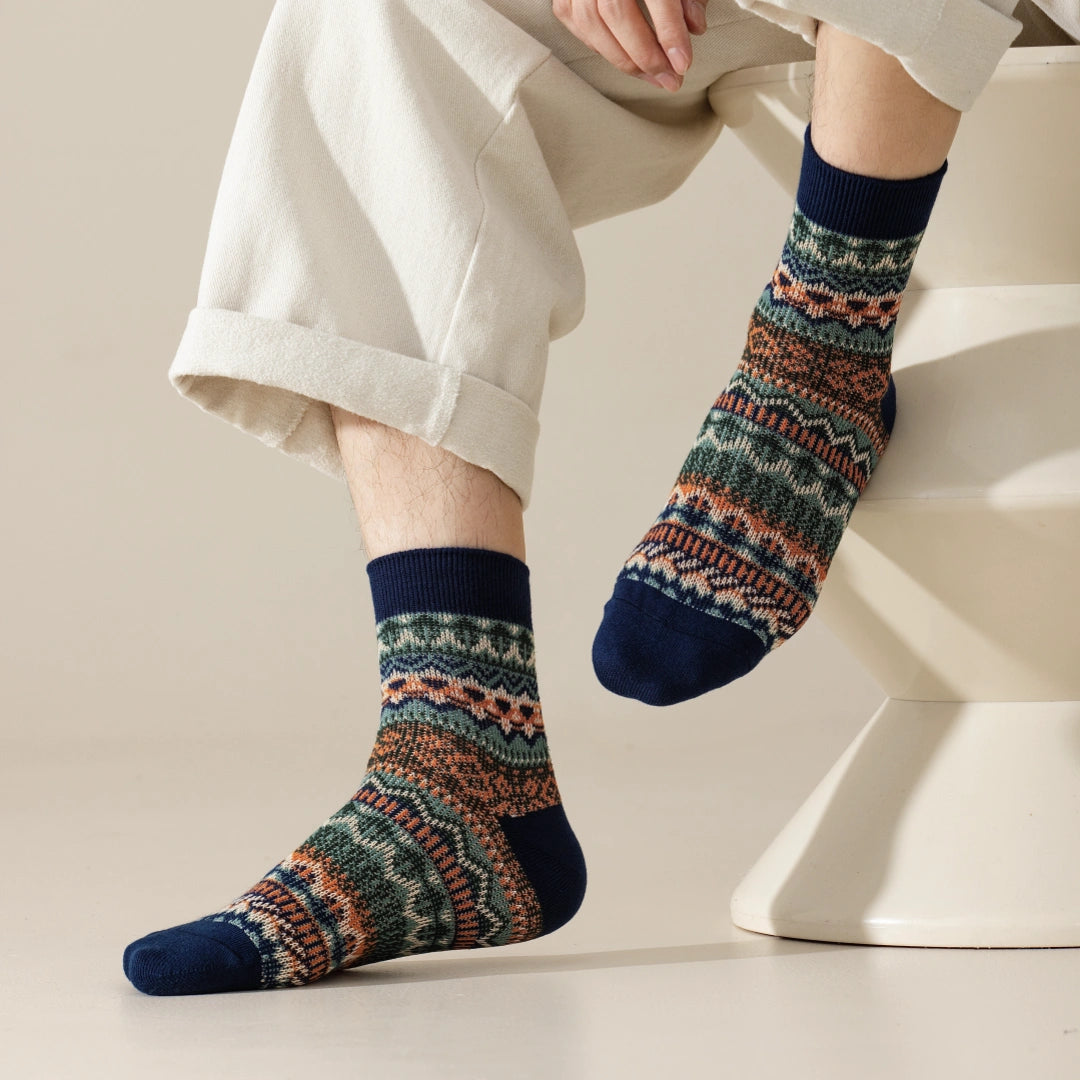 Men's Vintage Fair Isle Textured Wool Blend Ankle Socks