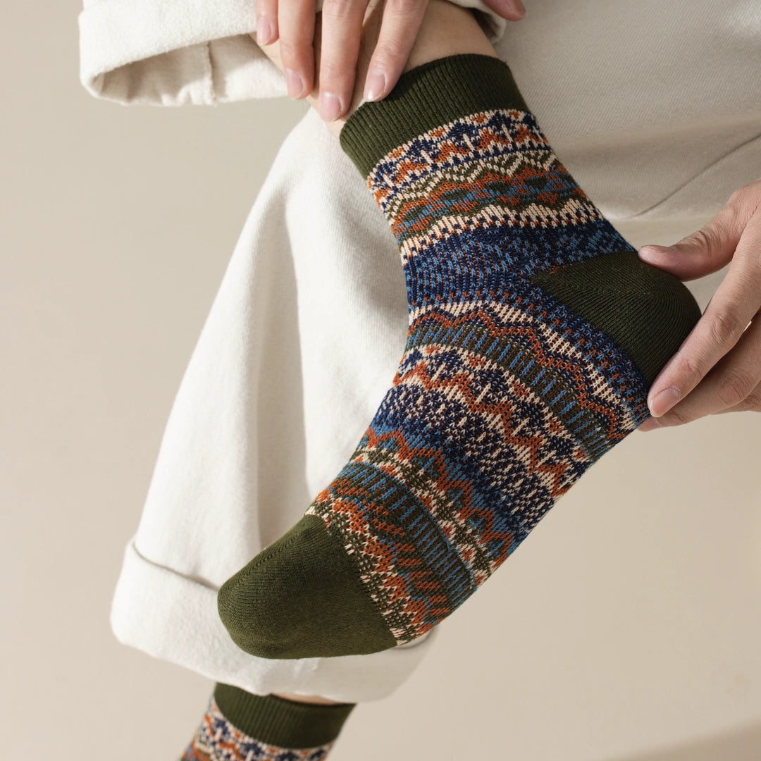 Men's Vintage Fair Isle Textured Wool Blend Ankle Socks