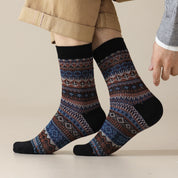 Men's Vintage Fair Isle Textured Wool Blend Crew Socks