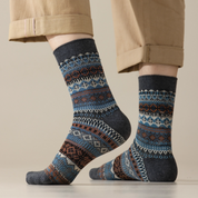 Men's Vintage Fair Isle Textured Wool Blend Crew Socks
