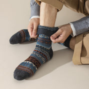 Men's Vintage Fair Isle Textured Wool Blend Crew Socks