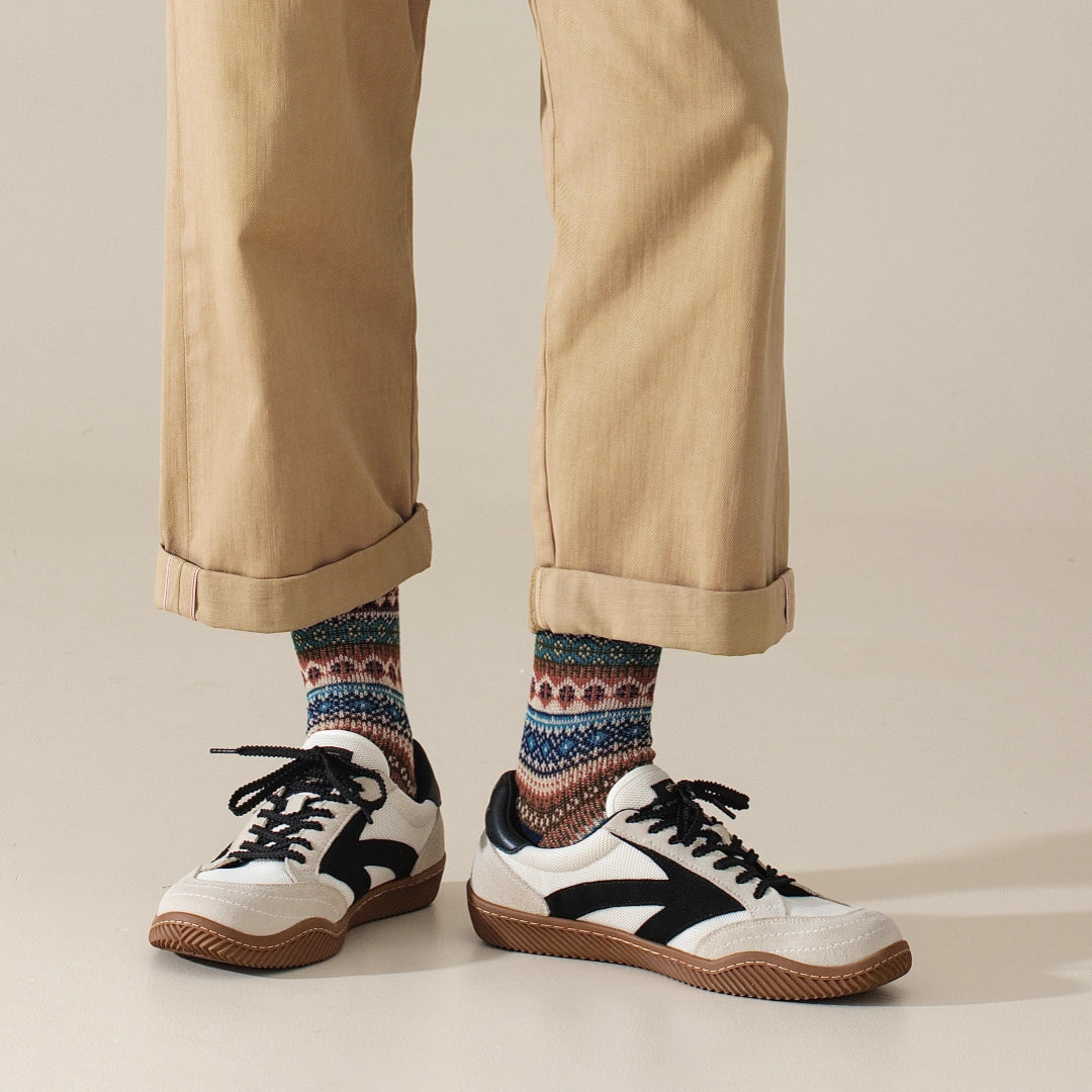Men's Vintage Fair Isle Textured Wool Blend Crew Socks