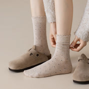 Women's 98% Premium Cotton Pin-Dot Scallop-Trim Crew Socks
