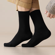 Men's Dual-Layer Cotton Exterior & Merino Wool Lined Ribbed Crew Socks
