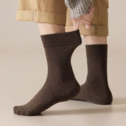 Men's Dual-Layer Cotton Exterior & Merino Wool Lined Ribbed Crew Socks
