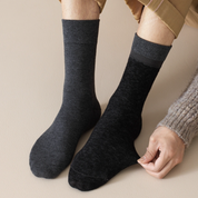 Men's Dual-Layer Cotton Exterior & Merino Wool Lined Ribbed Crew Socks