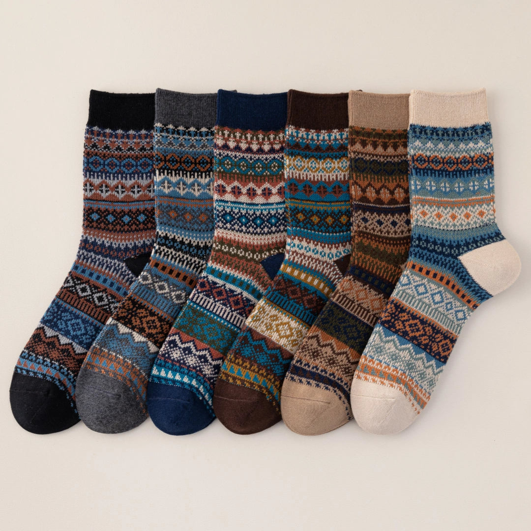 Men's Vintage Fair Isle Textured Wool Blend Crew Socks