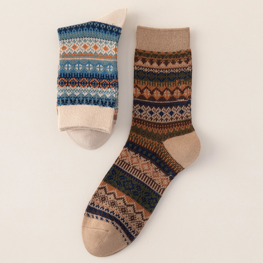 Men's Vintage Fair Isle Textured Wool Blend Crew Socks