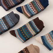 Men's Vintage Fair Isle Textured Wool Blend Crew Socks