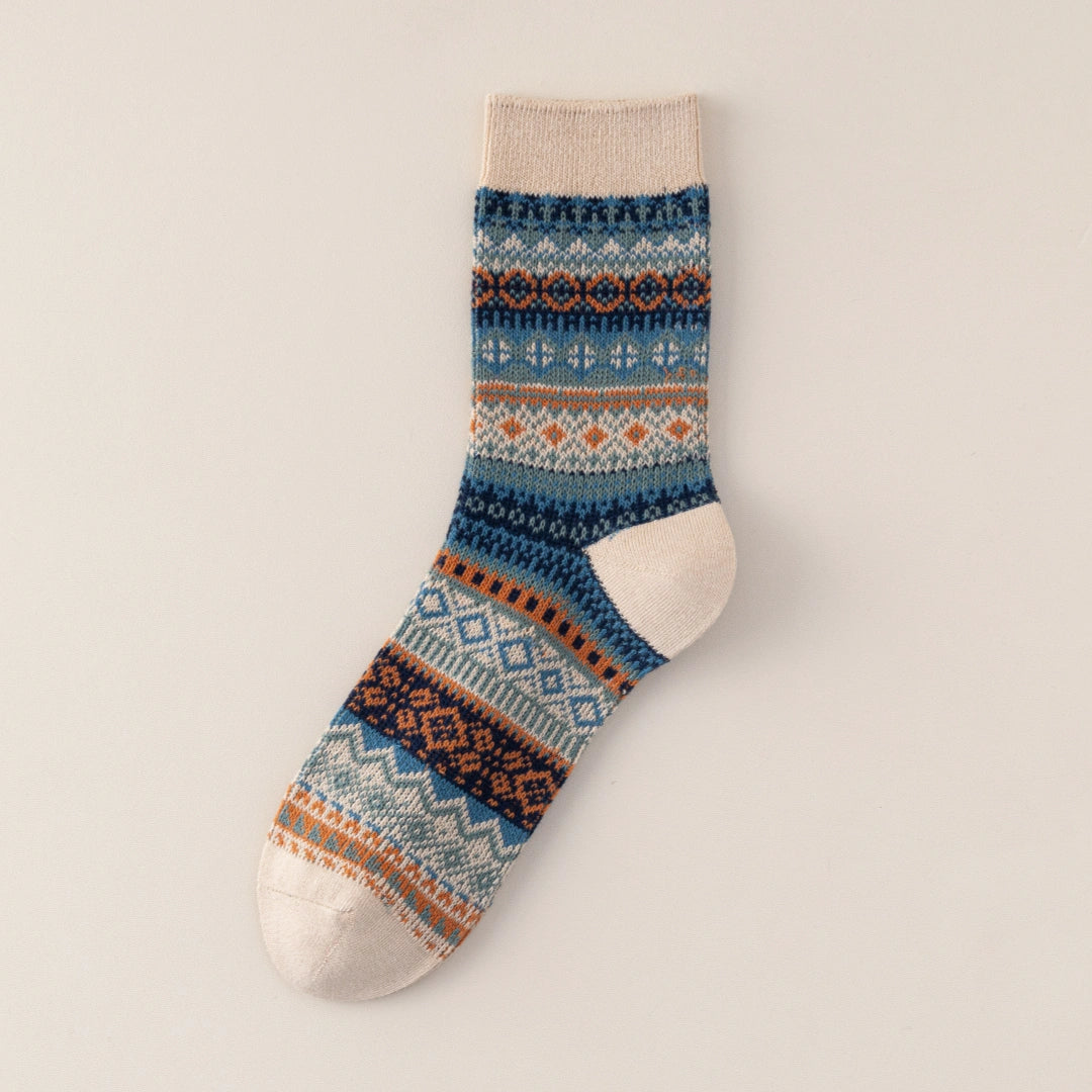 Men's Vintage Fair Isle Textured Wool Blend Crew Socks