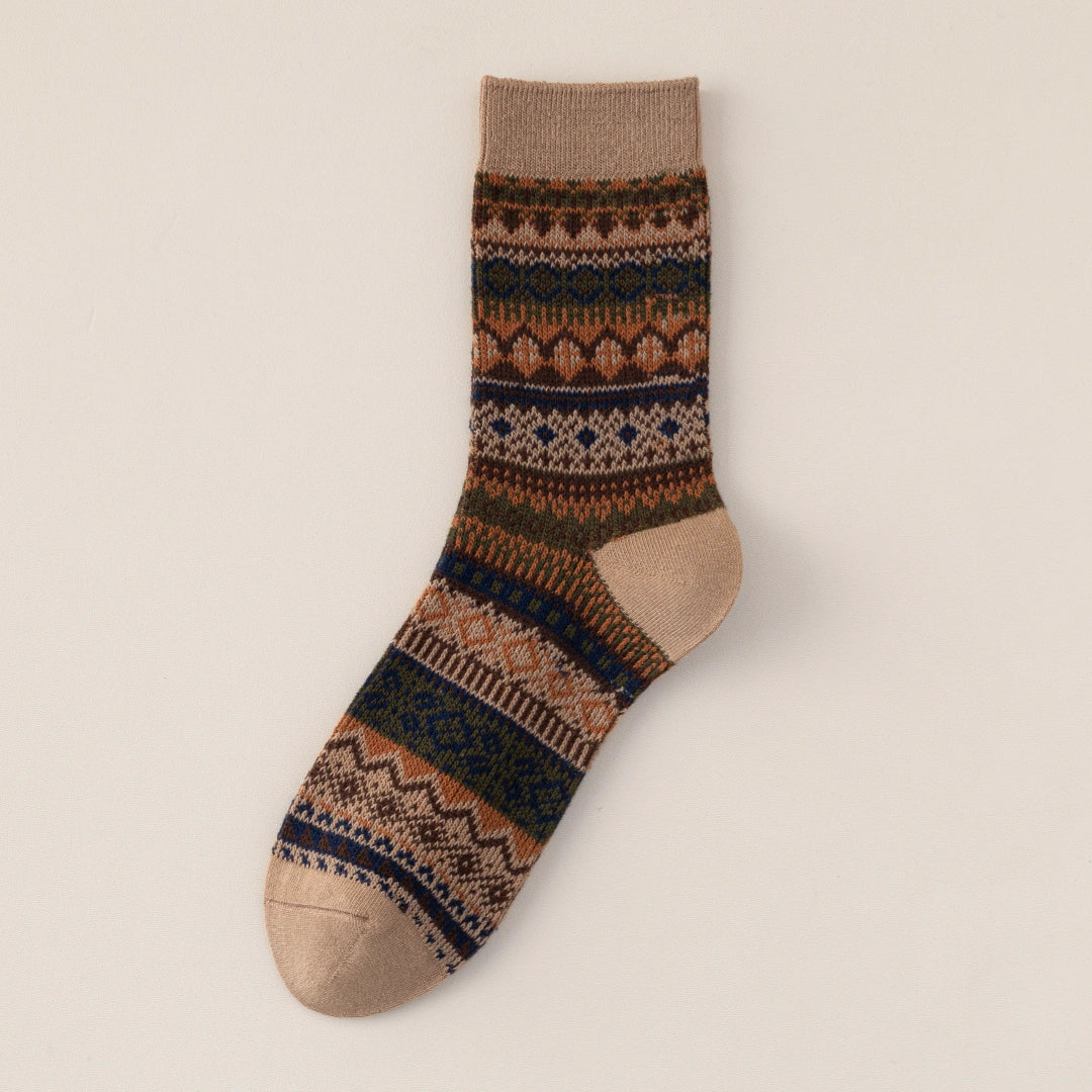 Men's Vintage Fair Isle Textured Wool Blend Crew Socks