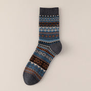 Men's Vintage Fair Isle Textured Wool Blend Crew Socks