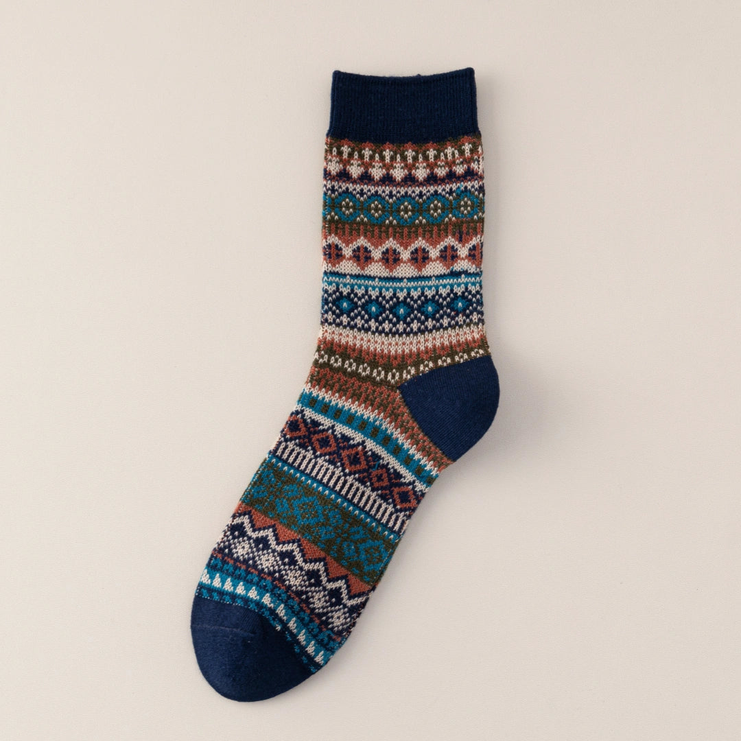 Men's Vintage Fair Isle Textured Wool Blend Crew Socks
