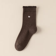 Women's 98% Premium Cotton Metallic Heart Charm Scallop-Trim Crew Socks