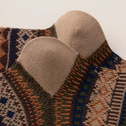 Men's Vintage Fair Isle Textured Wool Blend Crew Socks