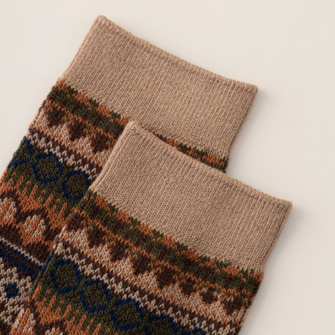 Men's Vintage Fair Isle Textured Wool Blend Crew Socks