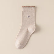 Women's 98% Premium Cotton Metallic Heart Charm Scallop-Trim Crew Socks