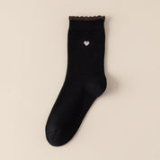 Women's 98% Premium Cotton Metallic Heart Charm Scallop-Trim Crew Socks