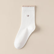 Women's 98% Premium Cotton Metallic Heart Charm Scallop-Trim Crew Socks
