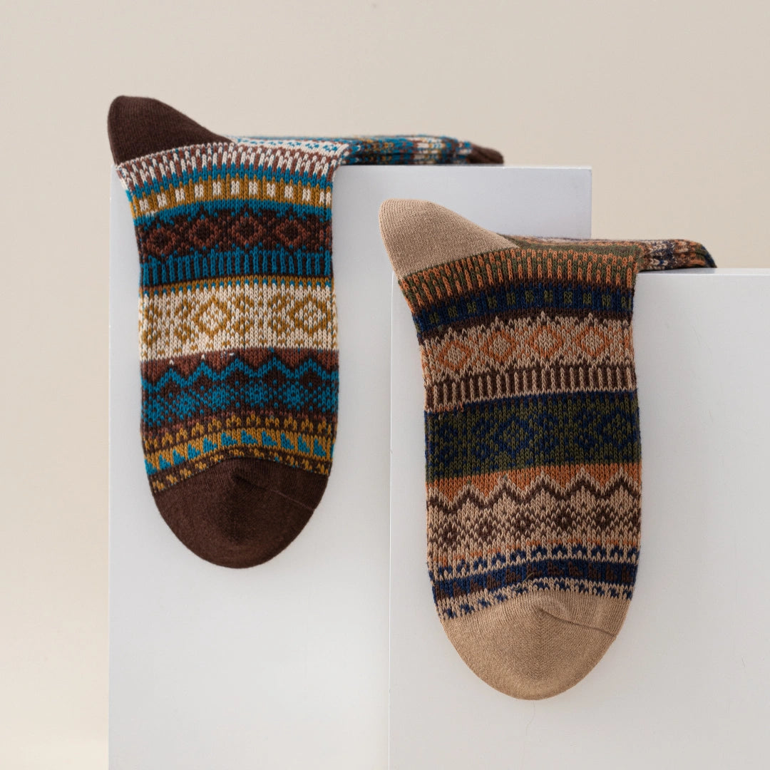 Men's Vintage Fair Isle Textured Wool Blend Crew Socks
