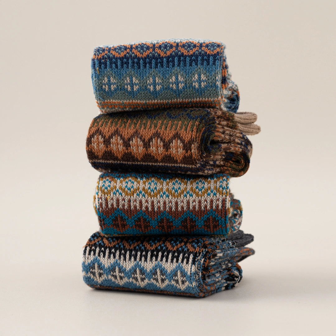 Men's Vintage Fair Isle Textured Wool Blend Crew Socks