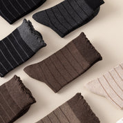 Women's 98% Premium Cotton Fine-Striped Scallop-Trim Crew Socks