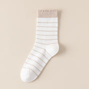 Women's 98% Premium Cotton Fine-Striped Scallop-Trim Crew Socks