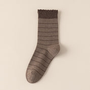 Women's 98% Premium Cotton Fine-Striped Scallop-Trim Crew Socks
