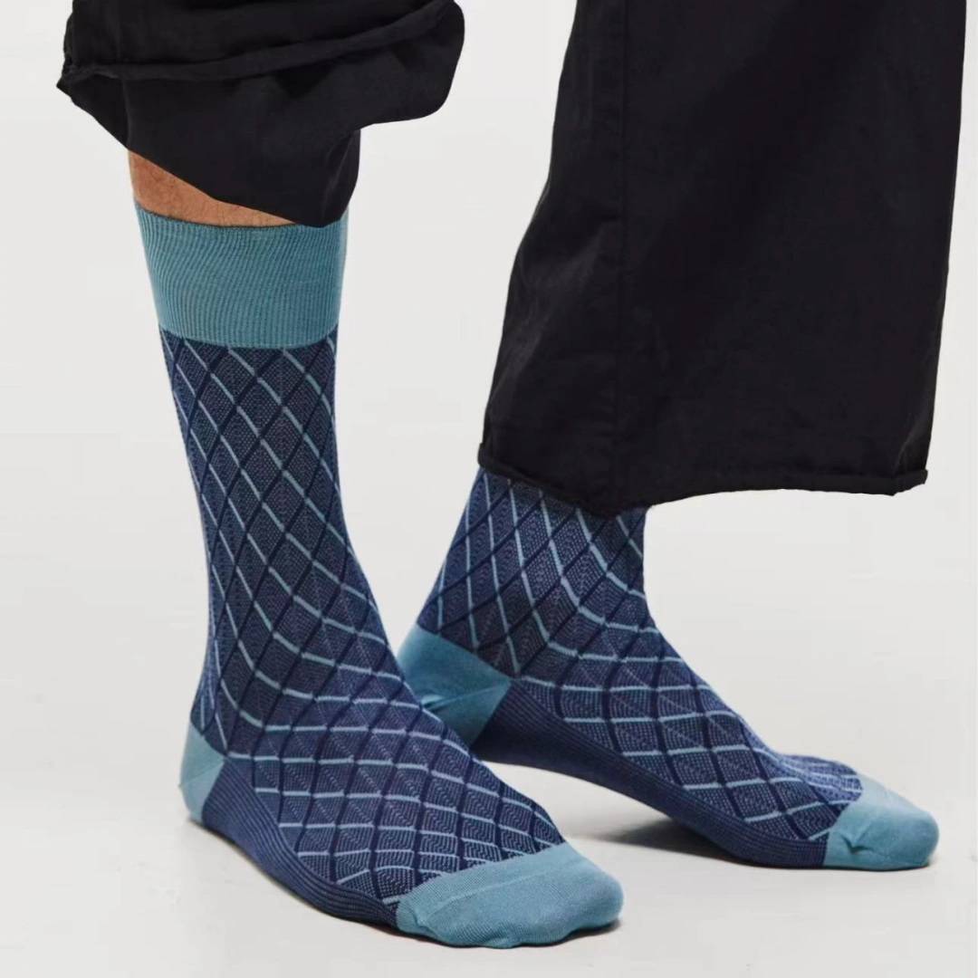 Men's Luxury 100S Mercerized Cotton Argyle Business Socks - product photo showing soft cotton comfort