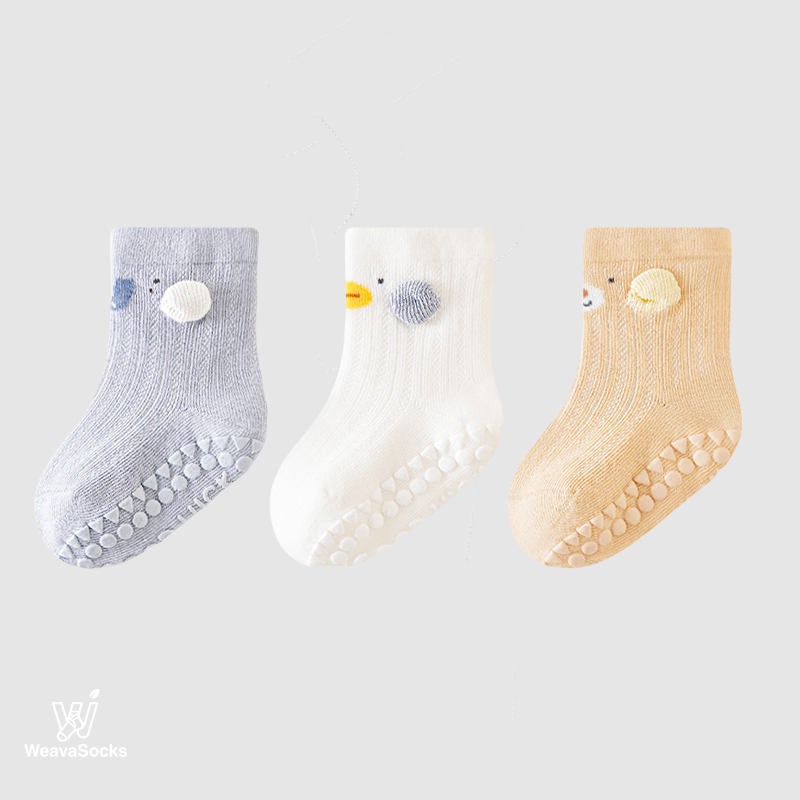 Babies' Non-Slip Mid Crew Socks-3 Pack