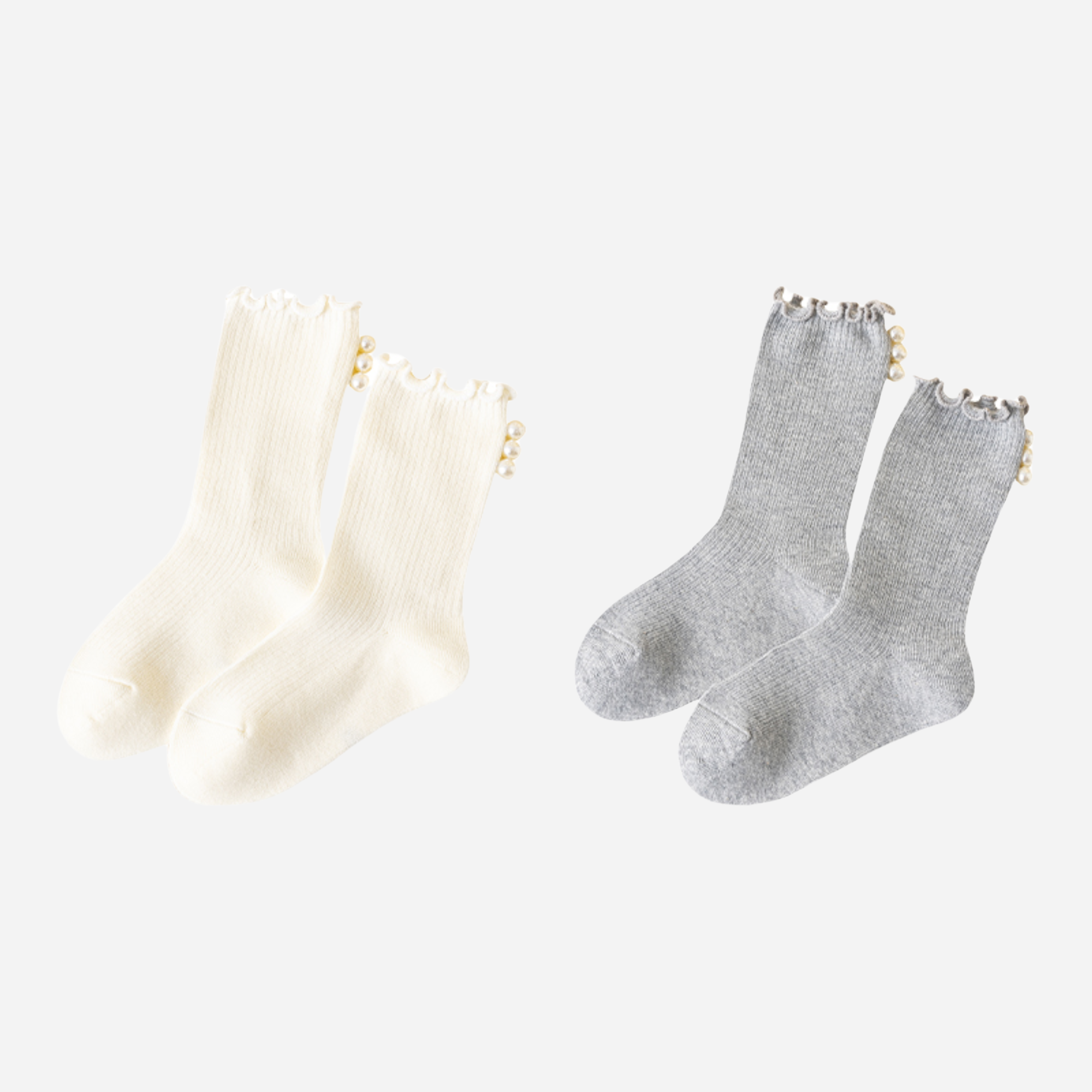 Kid's Sweet Pearl Trim Socks - 2 Pairs
