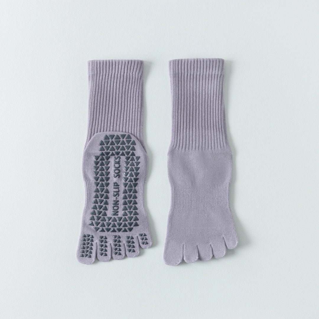 Women's Five-Toe Yoga Crew Socks - detail photo showing secure grip comfort