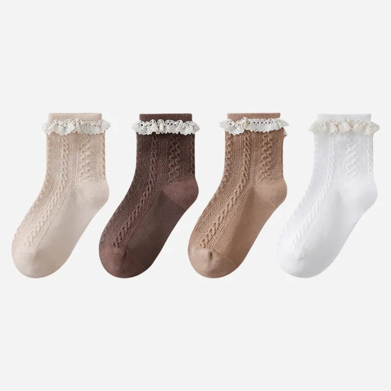 Babies The Cable-Knit Lace Socks-4 Pairs
