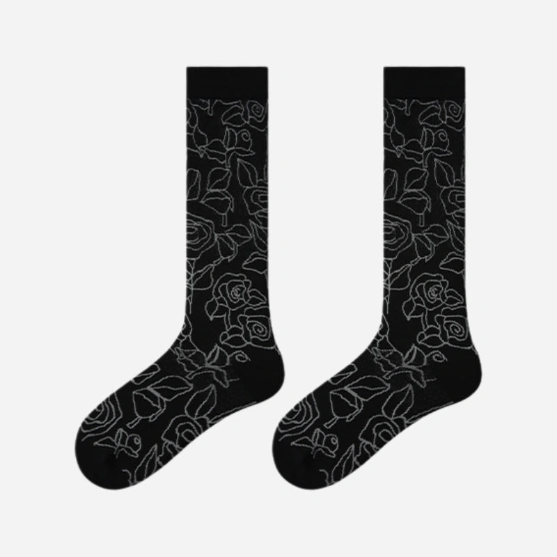 Women's Sheer Graphic Rose Calf Socks - product photo showing seamless stretch comfort