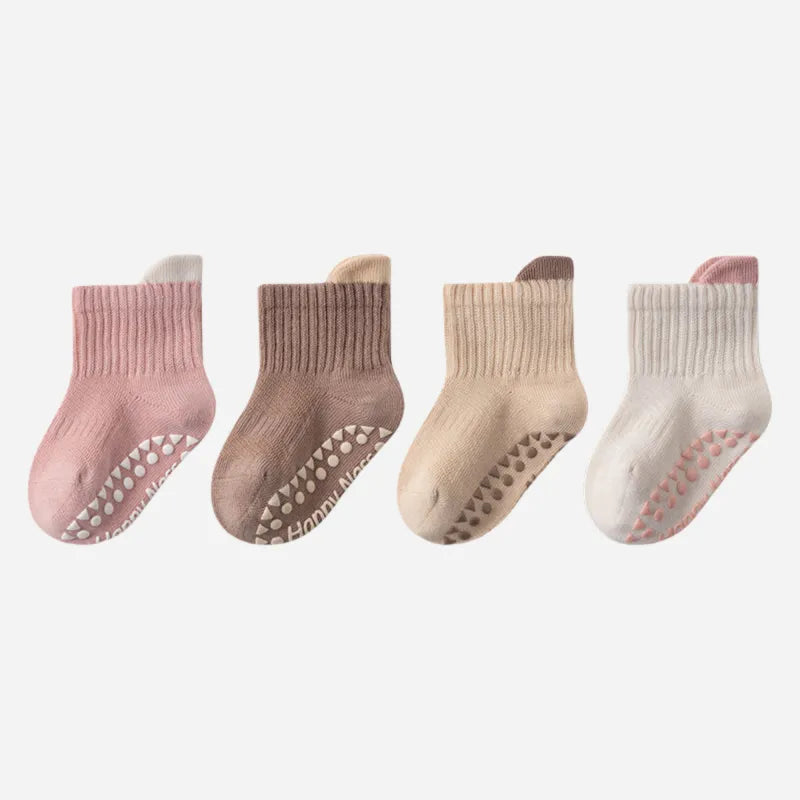 Babies Color Cuff Grip Socks-4 Pairs