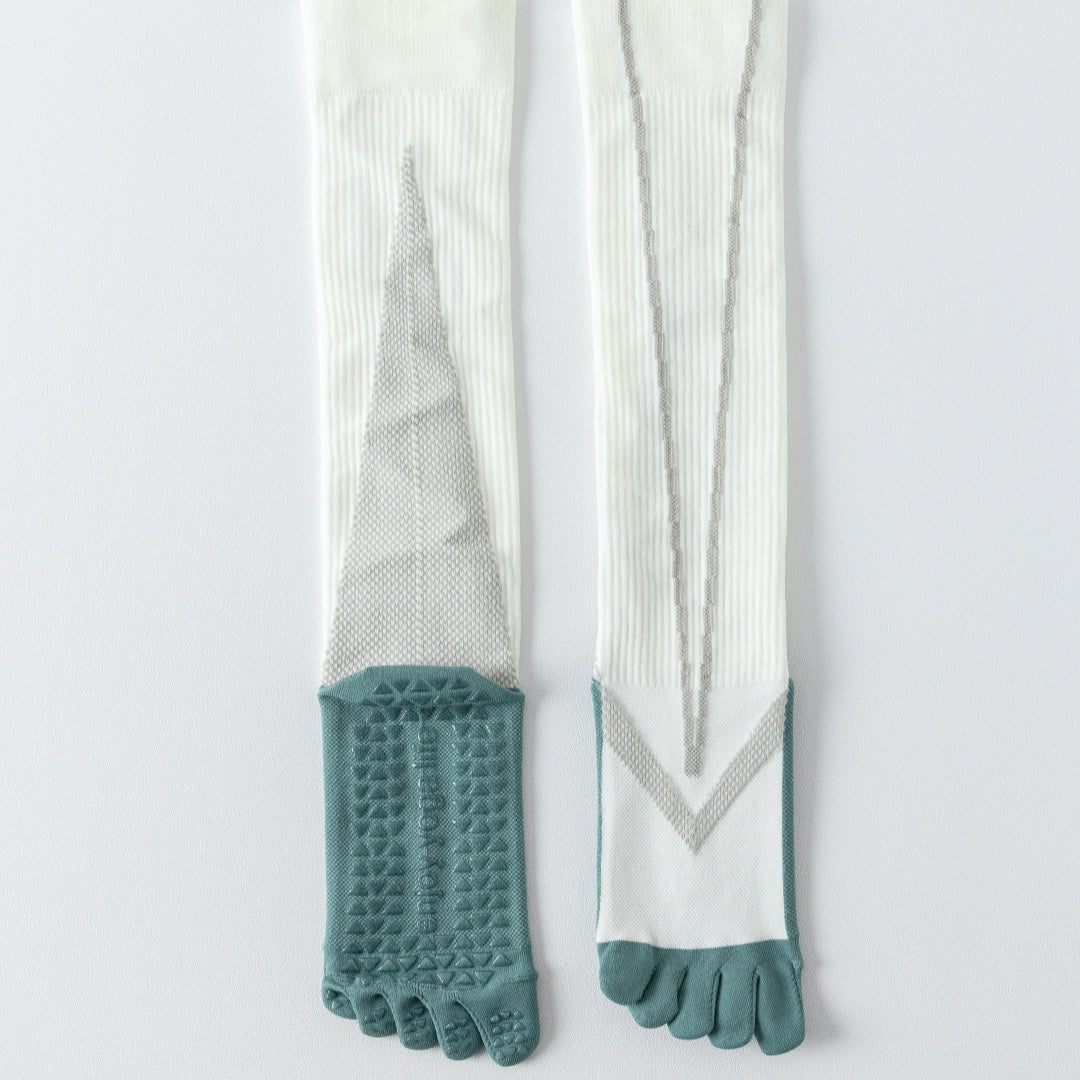 Professional Non-Slip Five-Toe Yoga Knee-High Socks - detail photo showing secure grip comfort