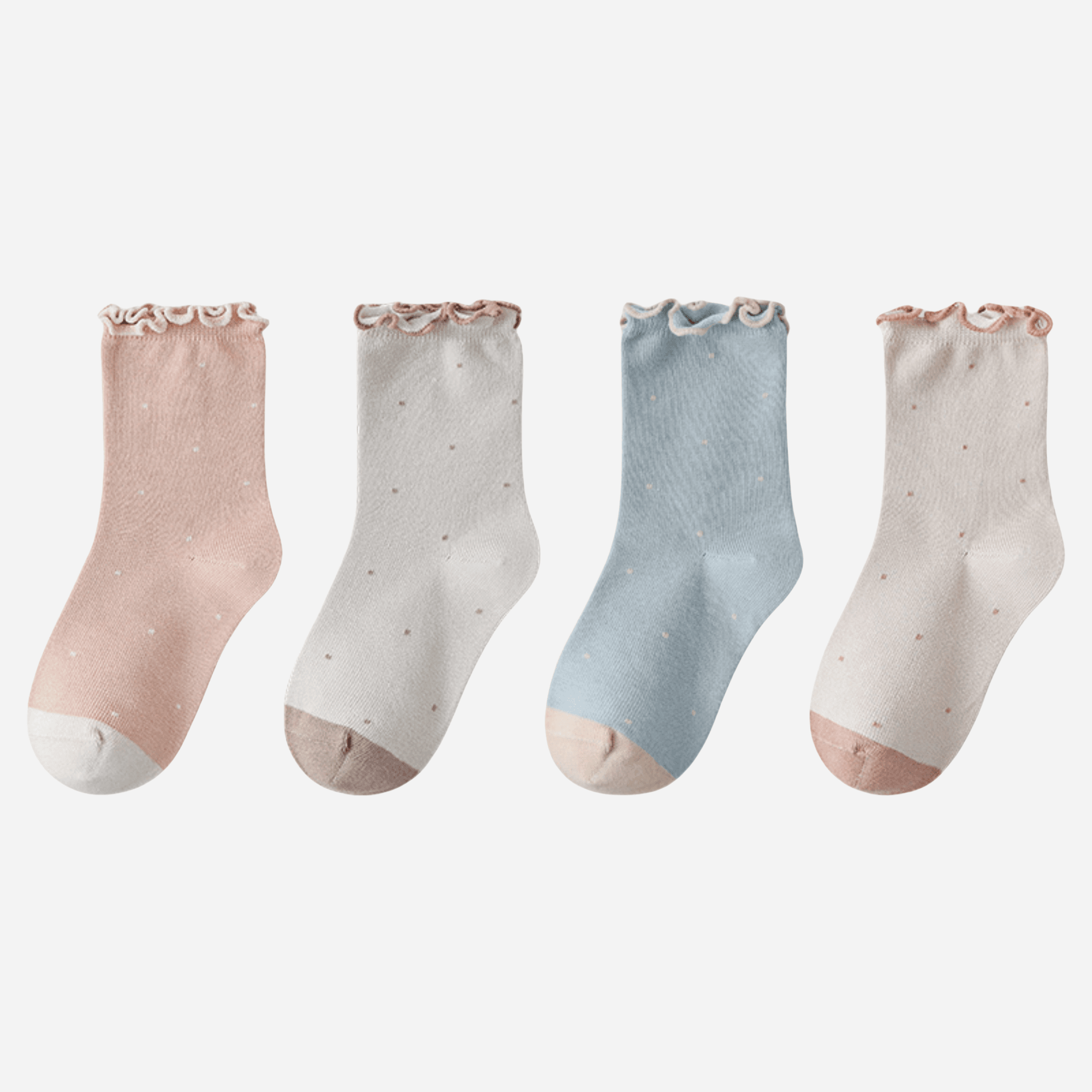Kid's Pastel Dot Lettuce Cuff Socks - 4 Pairs - Weavasocks