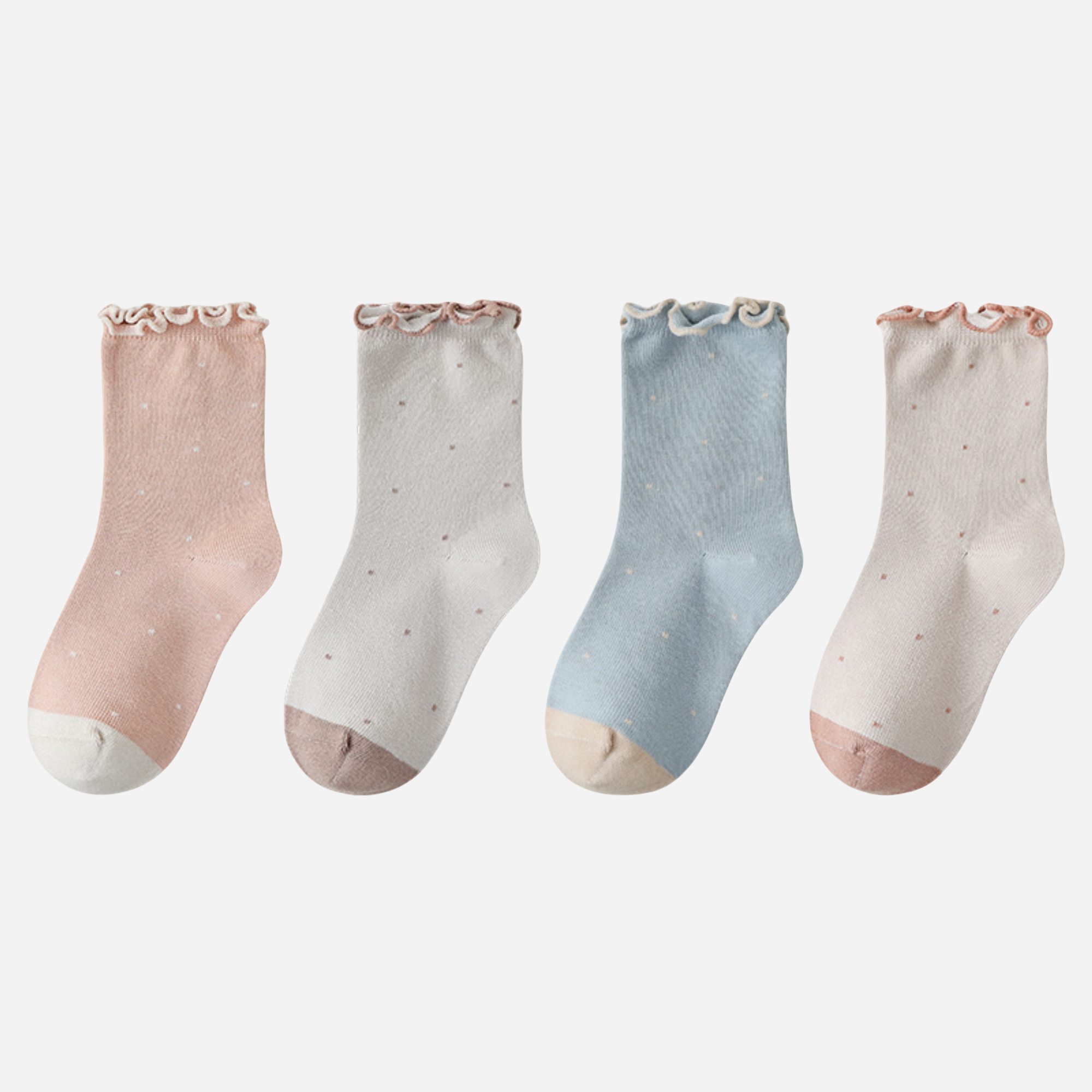 Kid's Pastel Dot Lettuce Cuff Socks - 4 Pairs