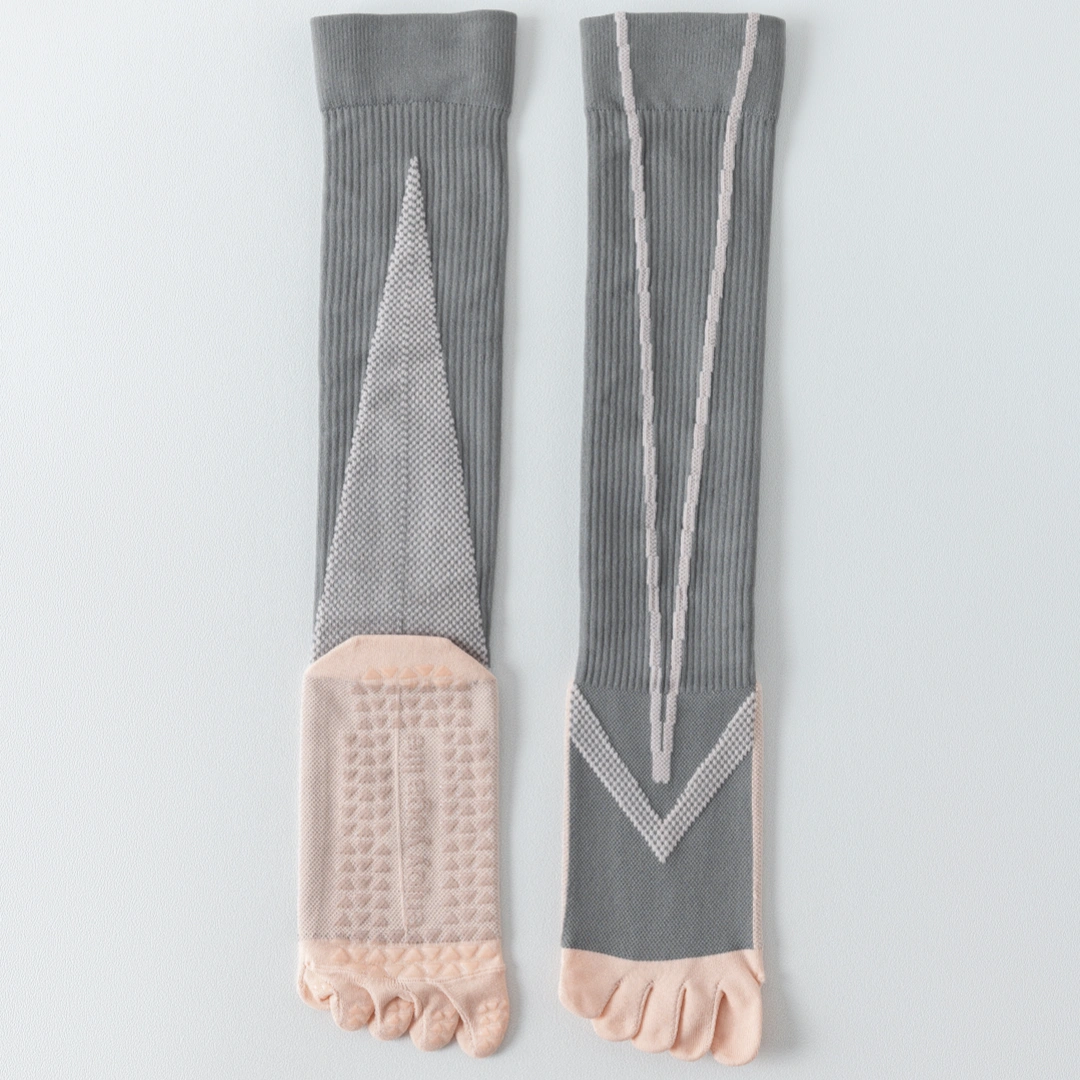 Professional Non-Slip Five-Toe Yoga Knee-High Socks - detail photo showing secure grip comfort