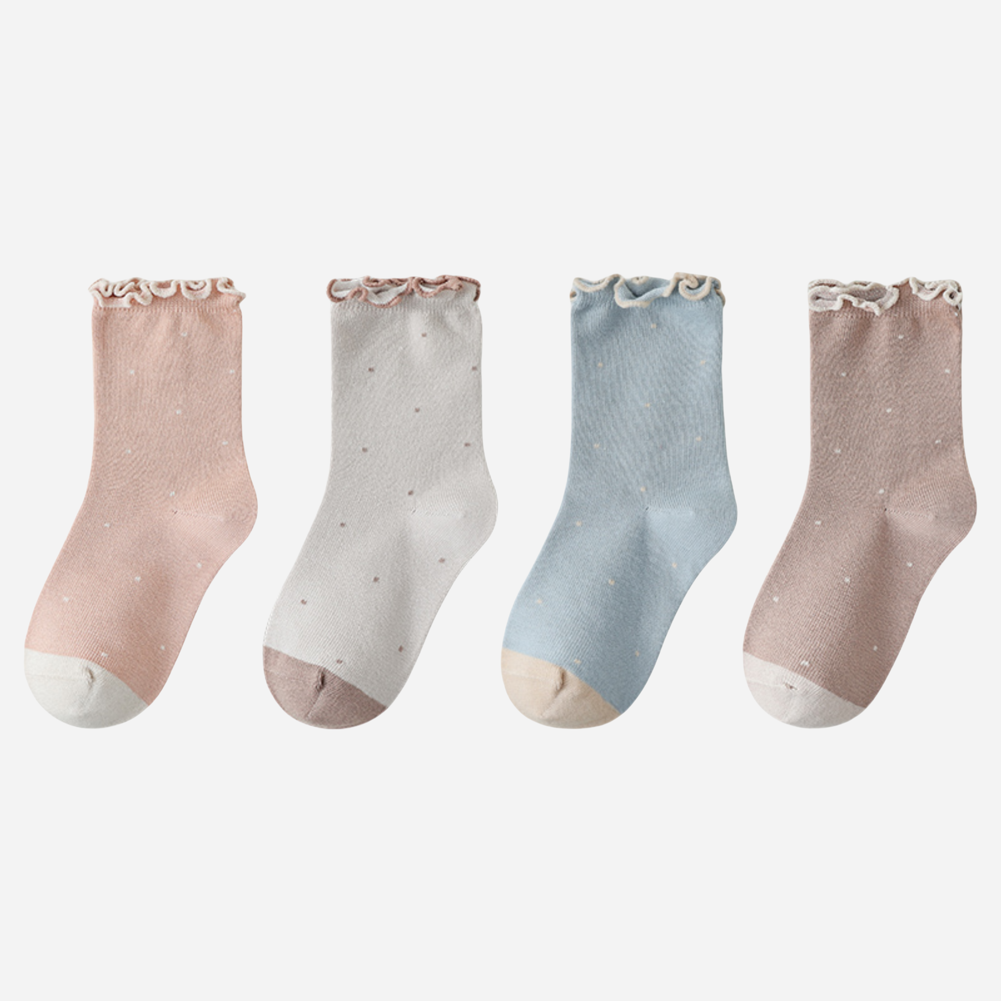 Kid's Pastel Dot Lettuce Cuff Socks - 4 Pairs