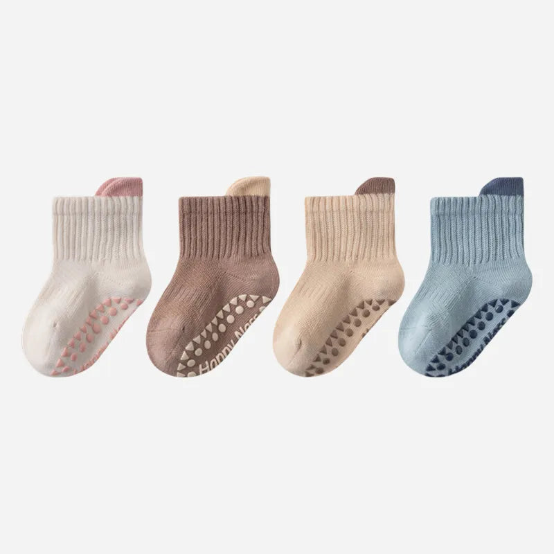 Babies Color Cuff Grip Socks-4 Pairs