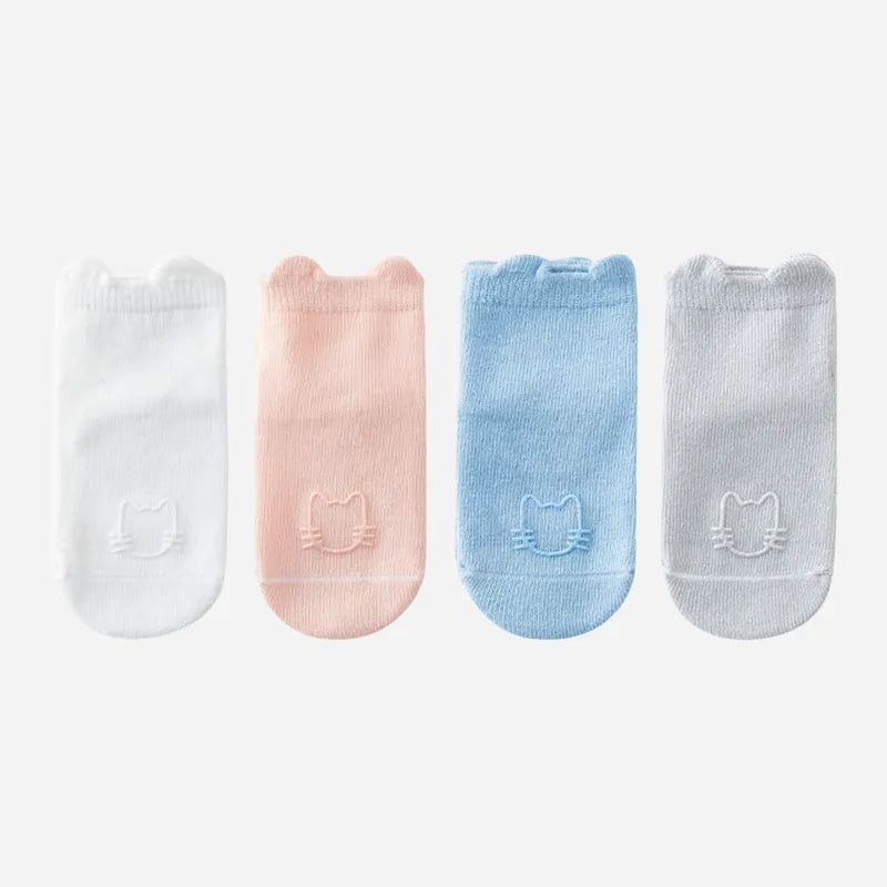 Babies Solid No-slip Socks-4 Pairs
