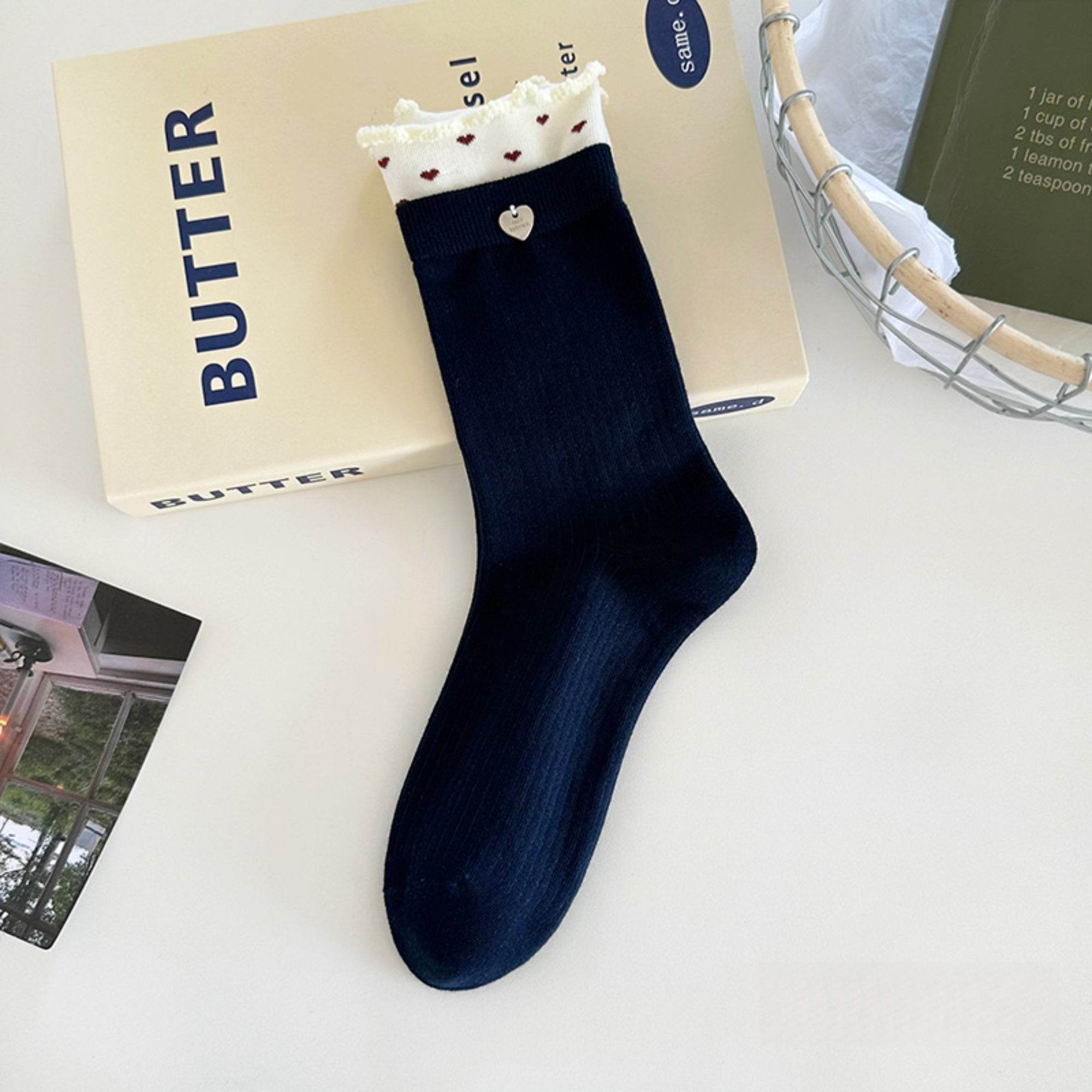 Women's Dainty Heart Charm Ruffle Socks - Single Pair