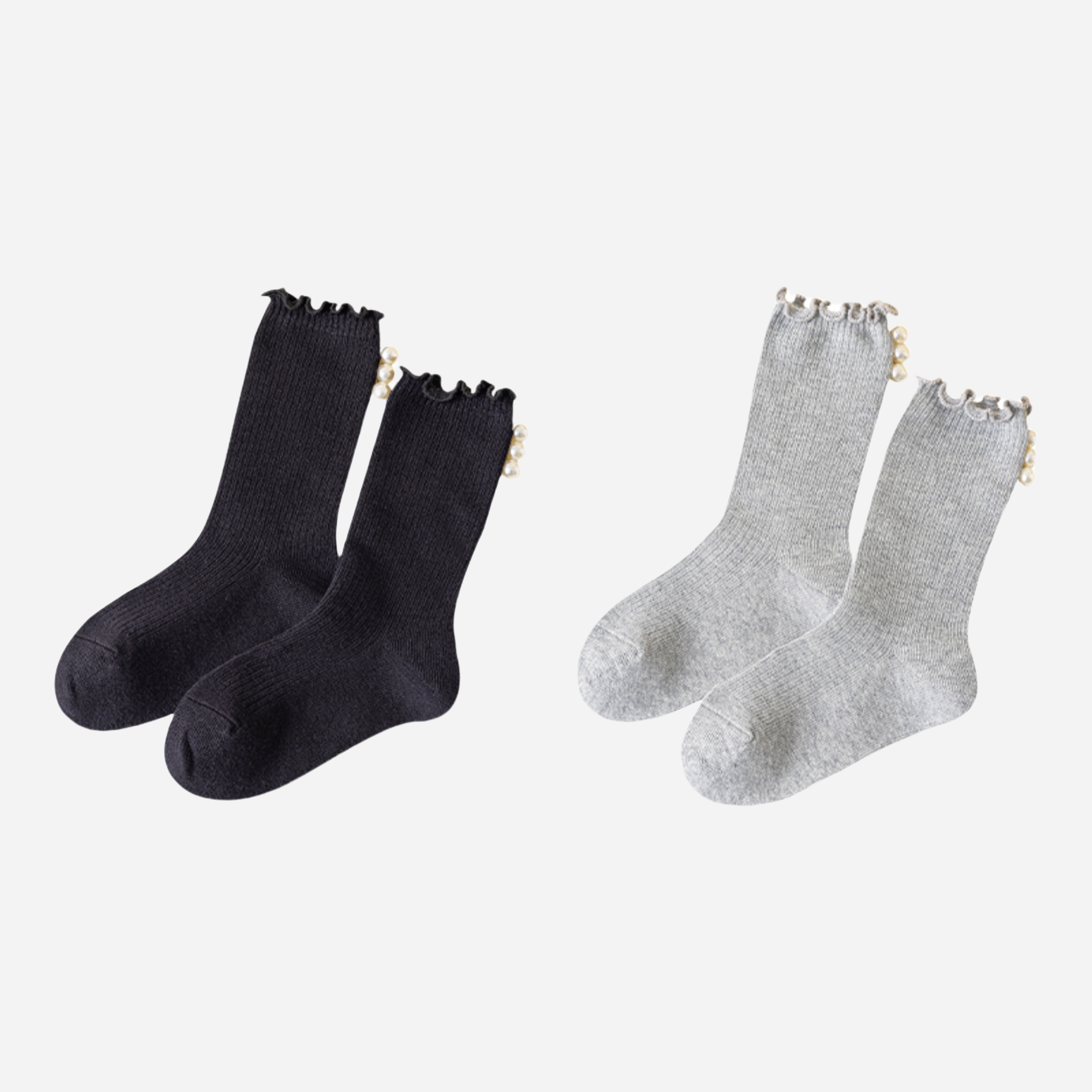 Kid's Sweet Pearl Trim Socks - 2 Pairs